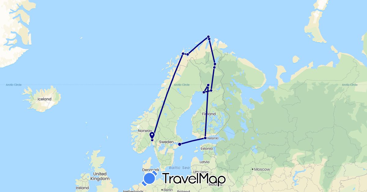 TravelMap itinerary: driving in Finland, Norway, Sweden (Europe)